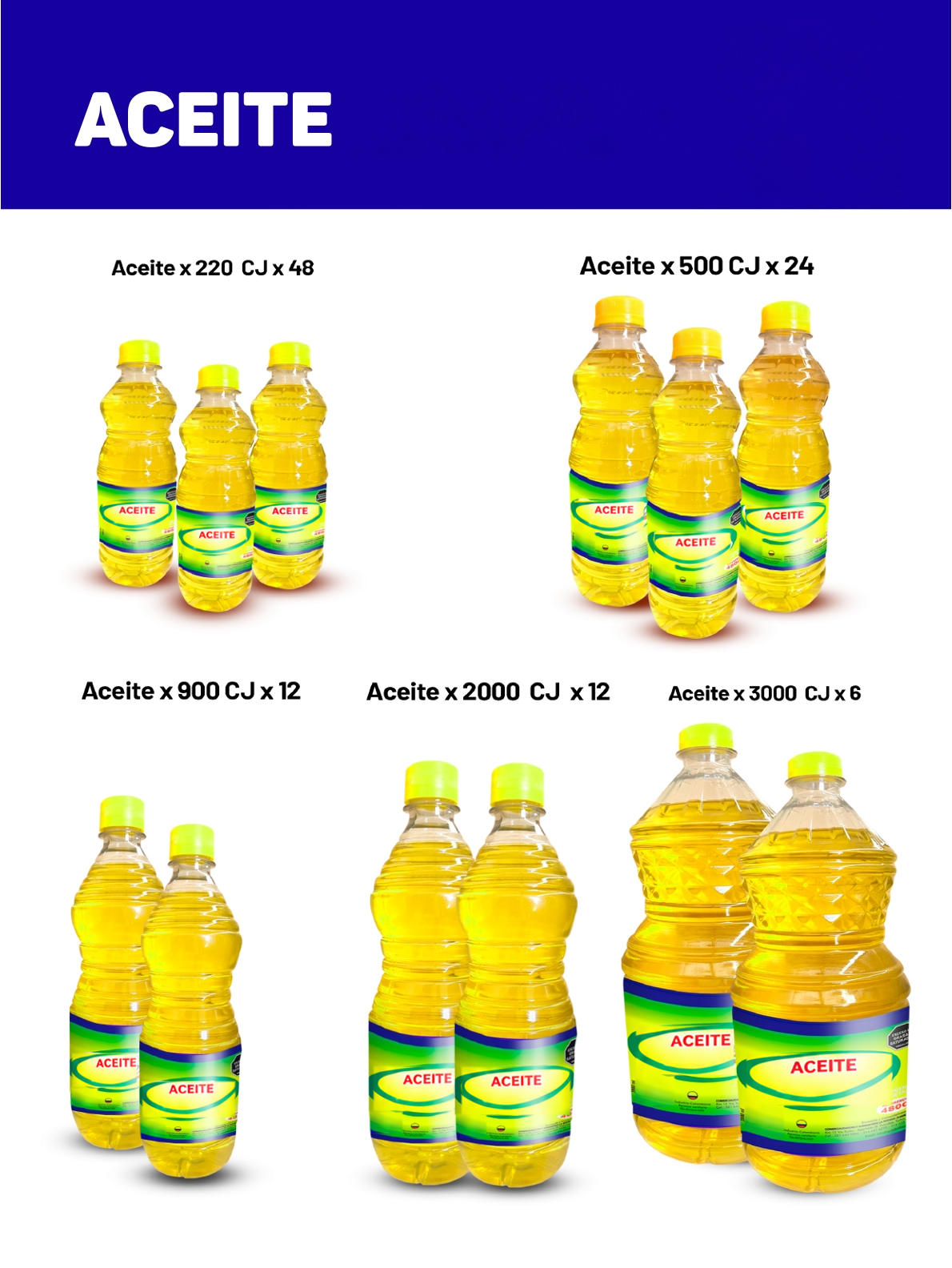 Aceites en distintos tamaños
