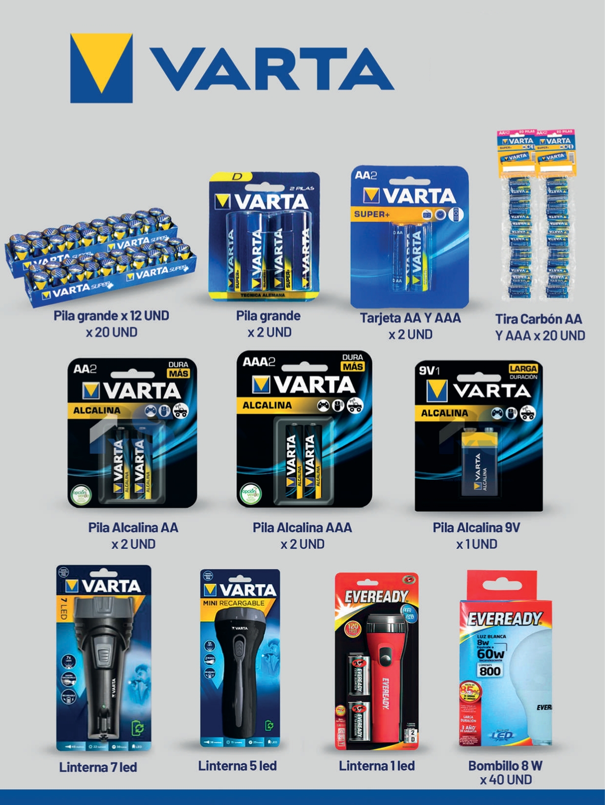 Pilas, linternas y bombillos